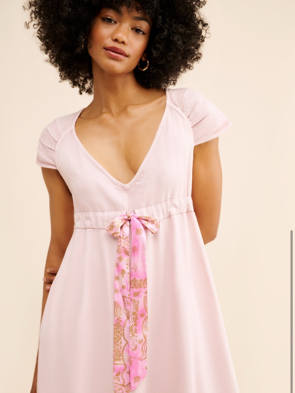 Free People Roucha Pink V-Neck Maxi Dress with Tie Detail - Picture 5 of 9